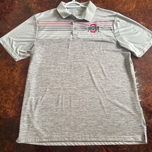 Colosseum Gray Ohio State Stripe Polo with Red Accent